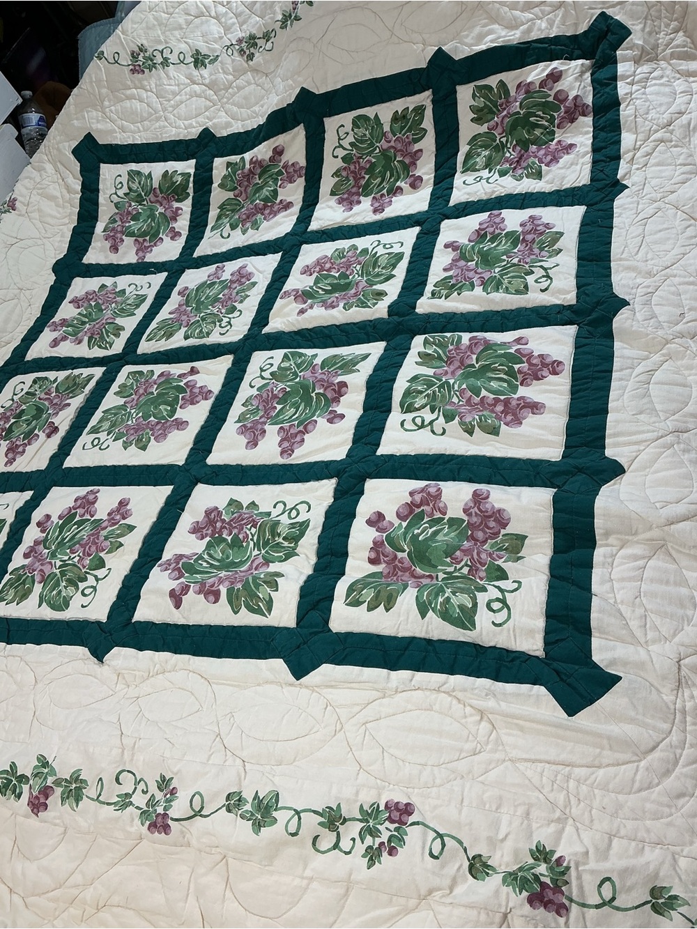 Vintage handmade and hand painted quilt